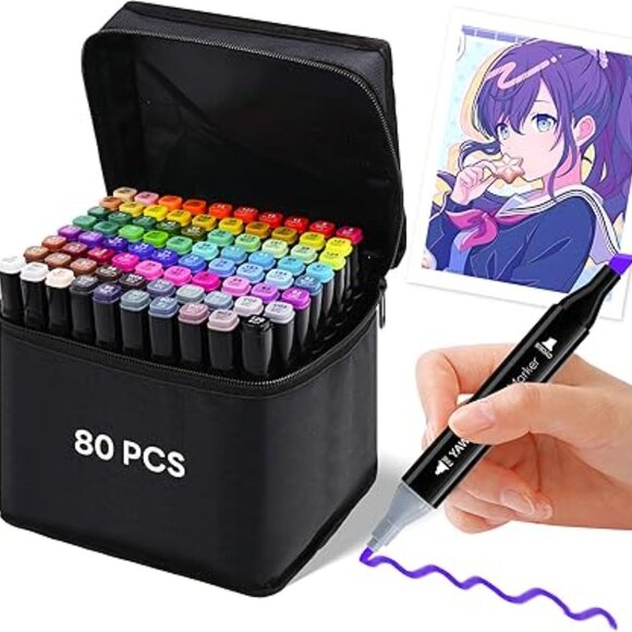 80-Color Dual Tip Alcohol Markers Set – Art Drawing Pens for Kids & Adults - Picture 5 of 8